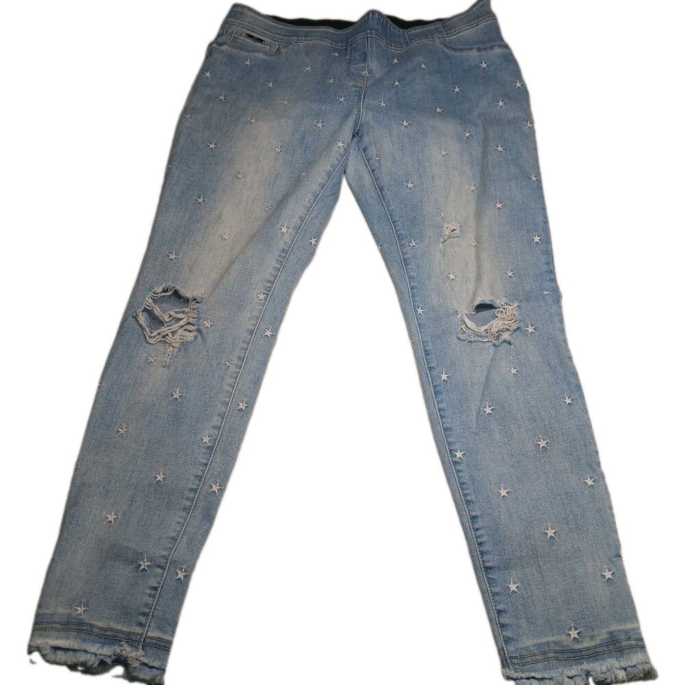 Coco+Carmen embroidered star stretch light blue jeans womans L elastic waist